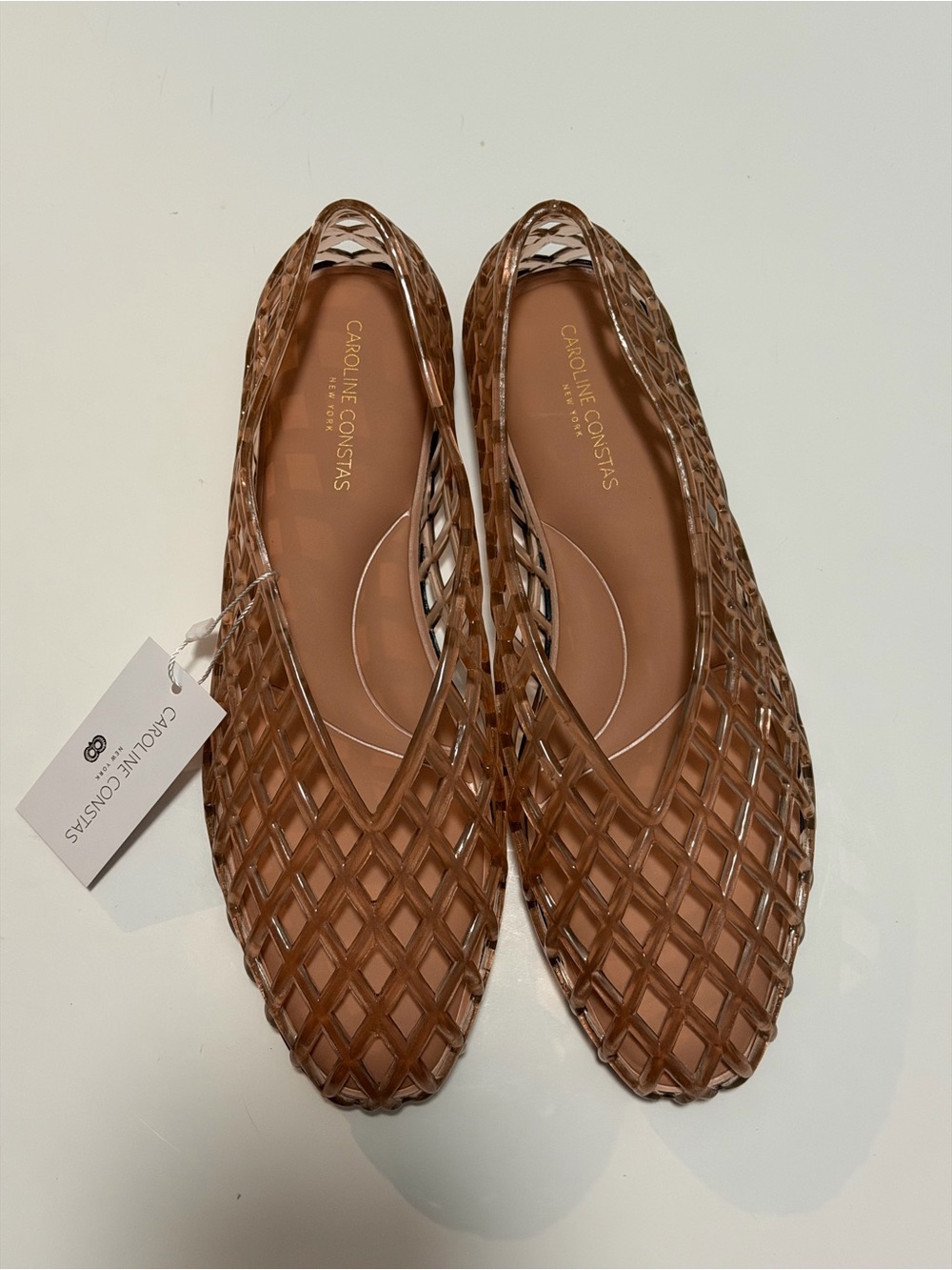 Caroline Constas Tan Woven Jelly Ballet Flats